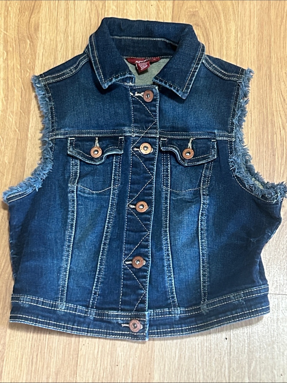Girls' Dark Blue Denim Vest - Sleeveless Jeans Jacket Size Medium